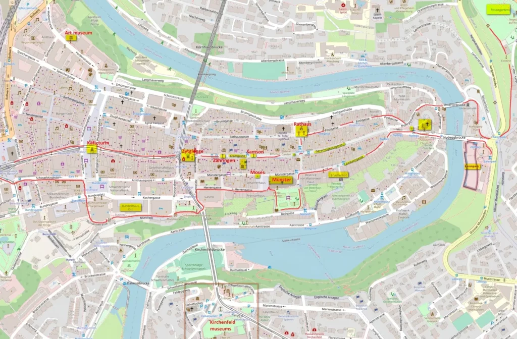 bern tourist map / Bern Sehenswürdigkeiten Karte