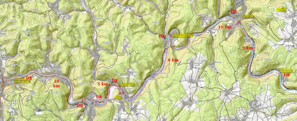 Neckar cycle route map / Neckarradweg Karte