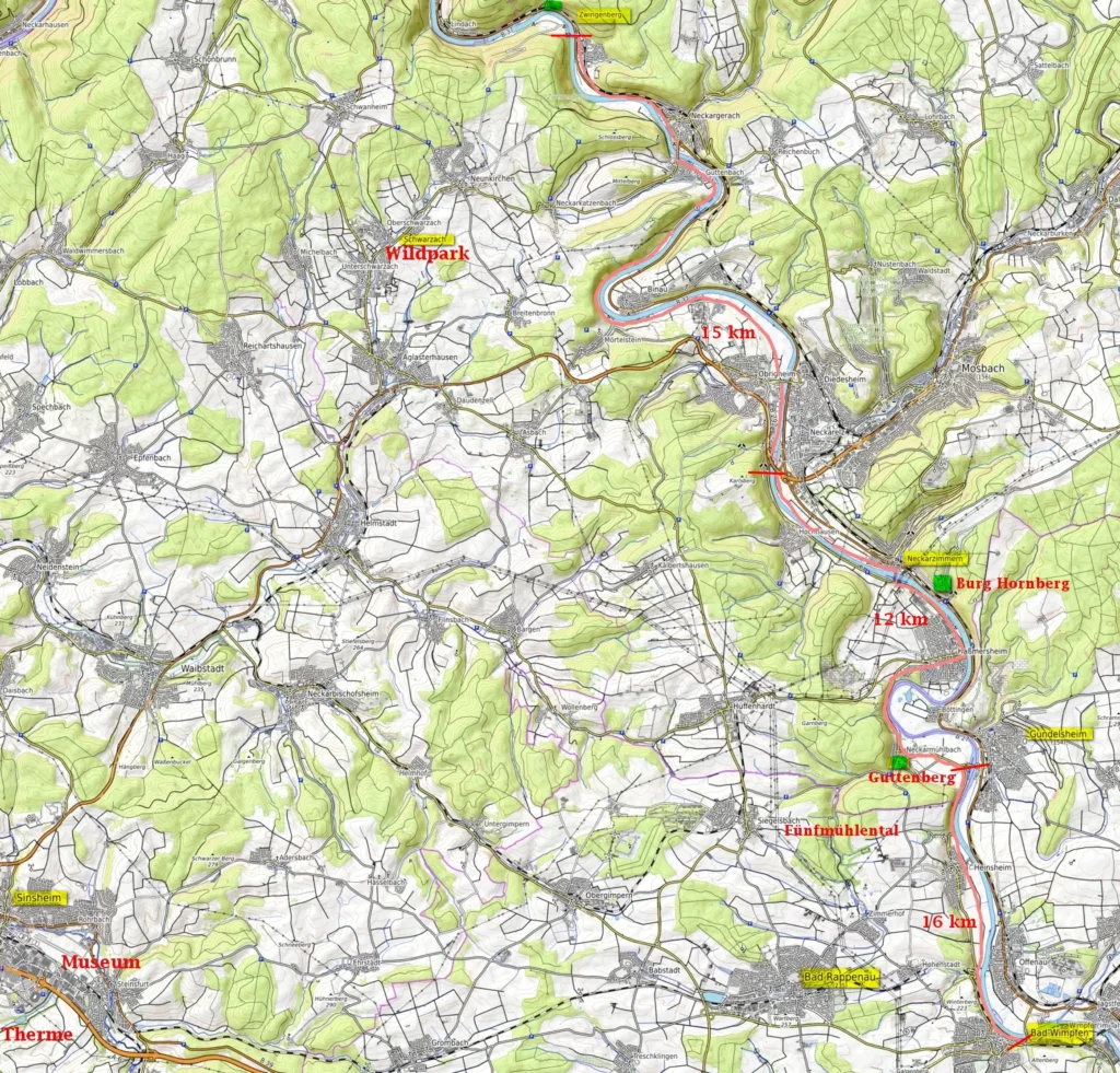 Neckar valley cycle route map