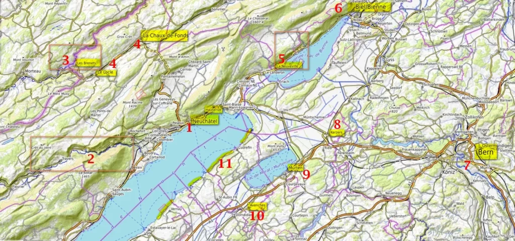 Rund um den Neuenburgersee Karte / Lake Neuchatel
