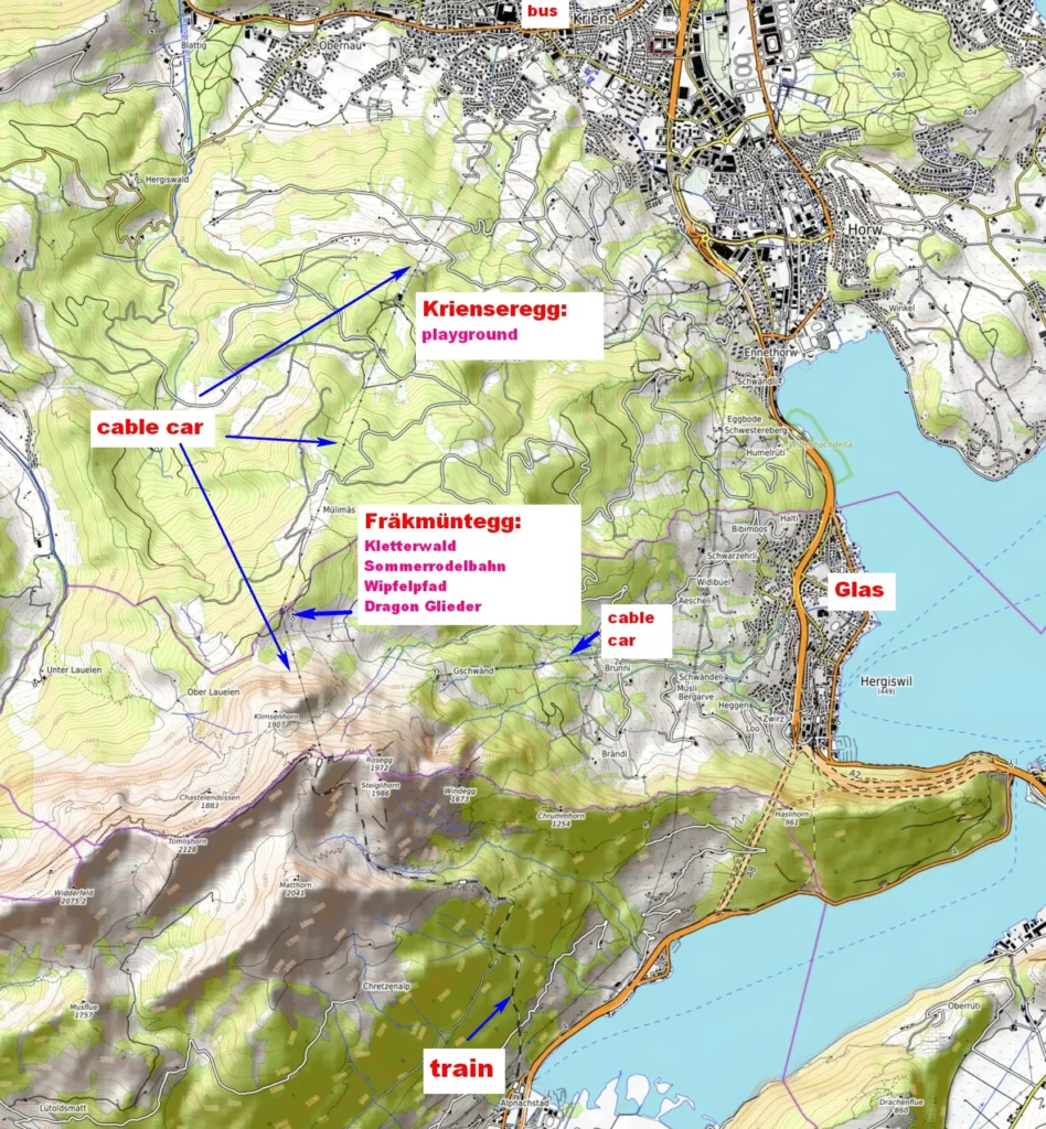 Pilatus mountain map / Pilatus Anfahrt