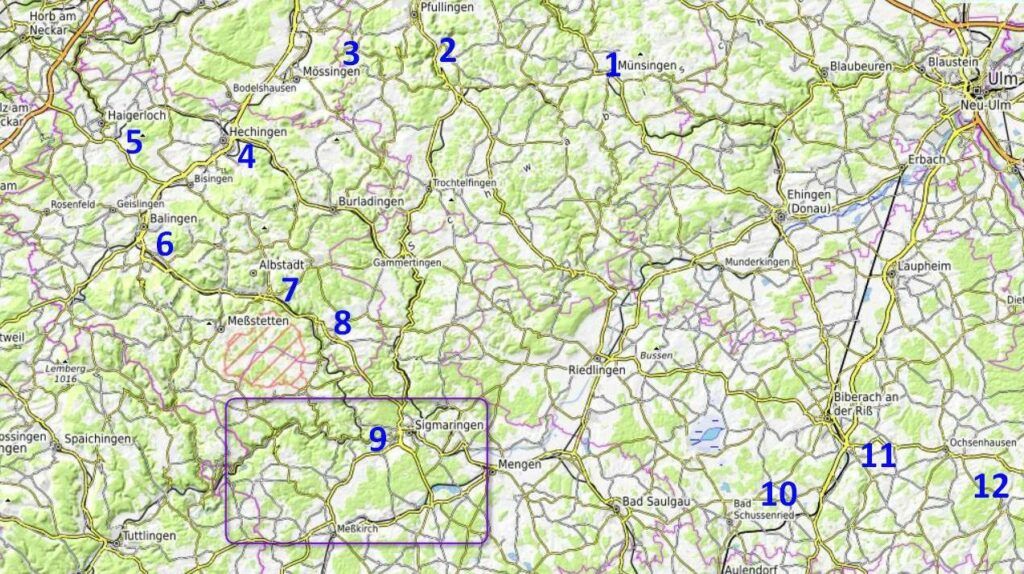 Swabian Alb map / Schwäbische Alb Sehenswürdigkeiten karte