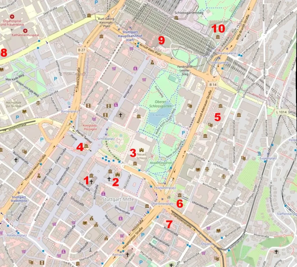 What to see in Stuttgart map / Was zu sehen in Stuttgart Karte