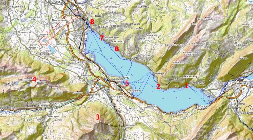 Lake Thun map / Thunersee sehenswürdigkeiten