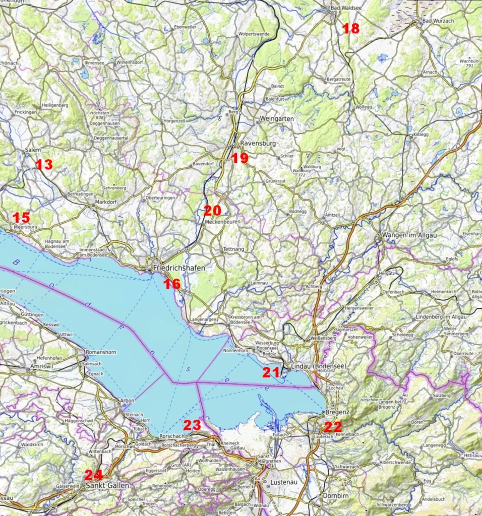 Lake Constance what to see map / Bodensee Reiseziele Karte