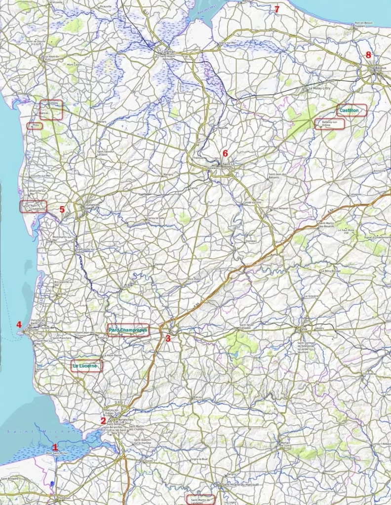 Lower Normandy Map. Manche attractions