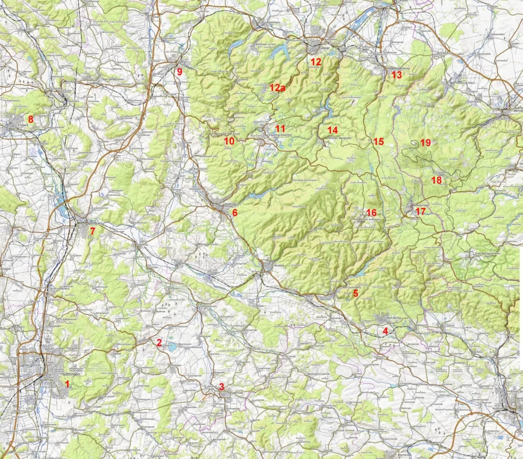 Harz Map of attractions. Part 1 - from Goslar to Bad Sachsa