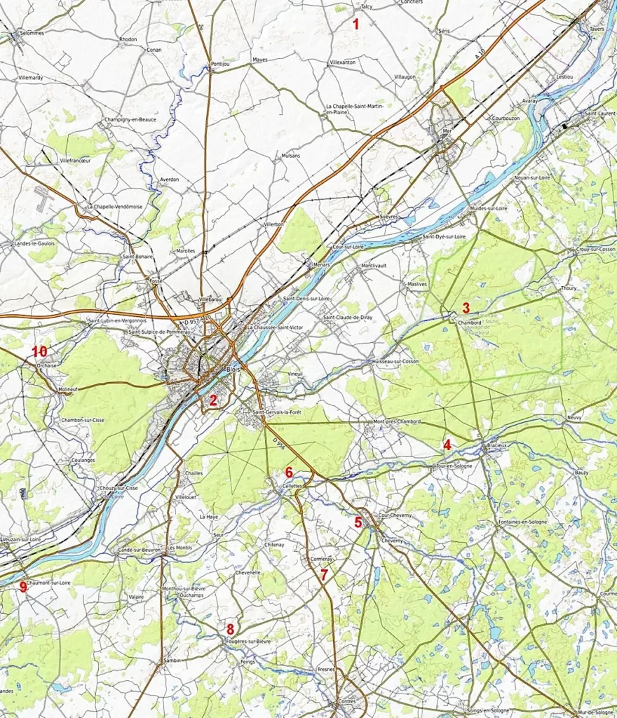 Loire castles Blois region attractions map